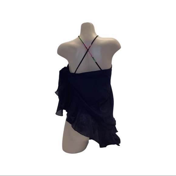 Zuliana Dark Blue Ruffle Trim Sarong. Made in USA New With Tags - Picture 3 of 4